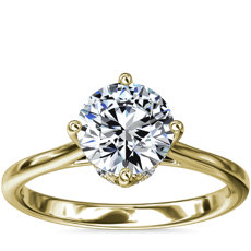 14k 金横向单石配钻石订婚戒指